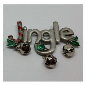 Vintage JJ Jonette Jewelry Festive Jingle Brooch with jingle bells